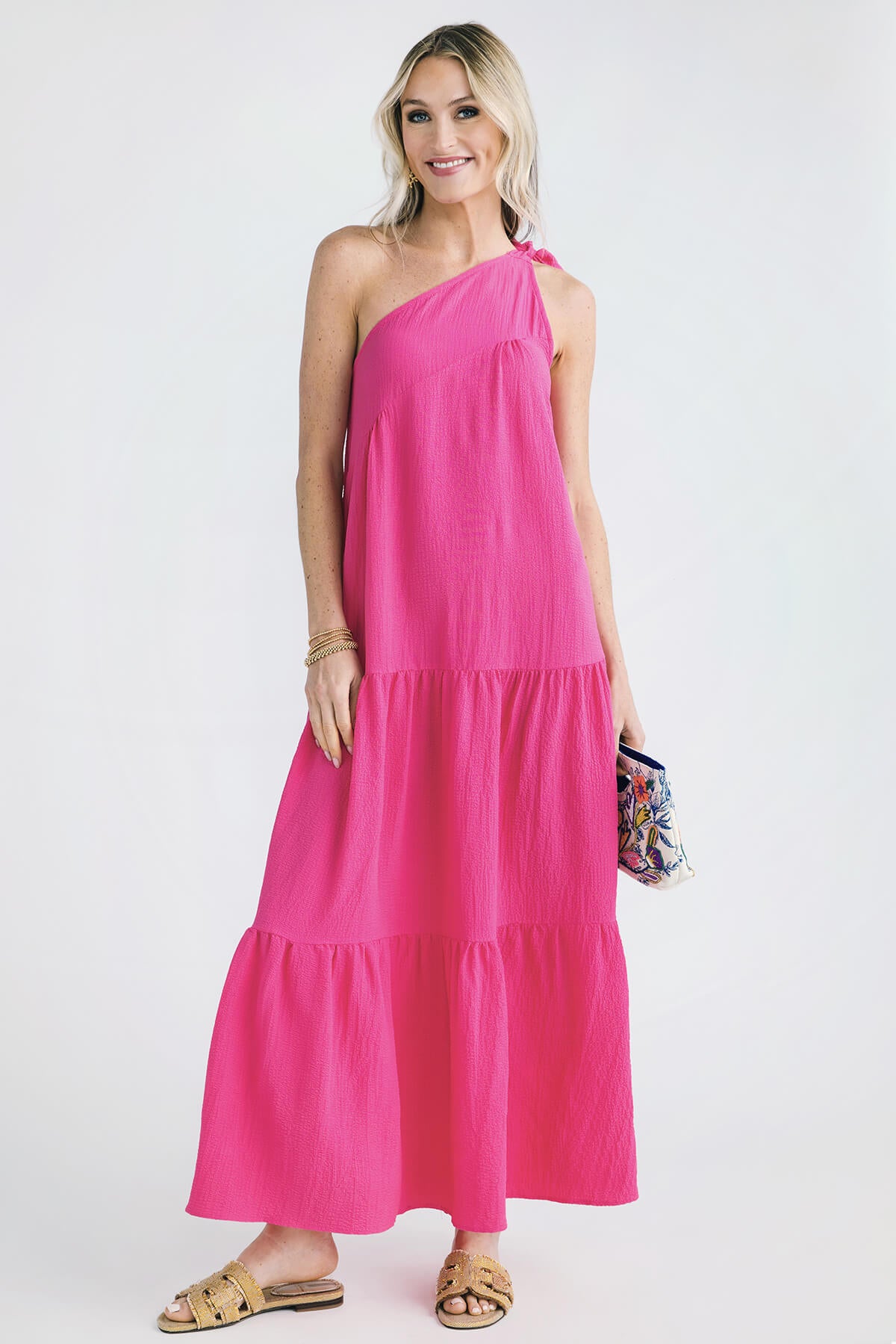 Solution One Shoulder Bow Tiered Maxi Dress