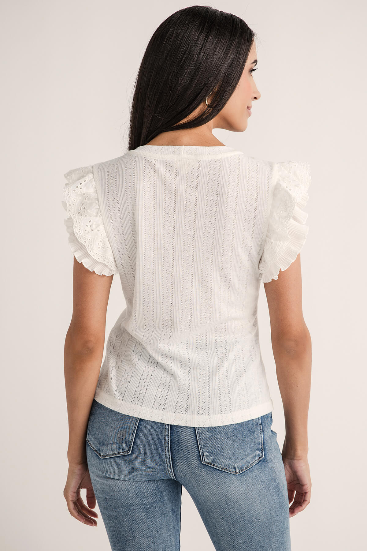 Hem and Thread Pointelle Ruffle Top