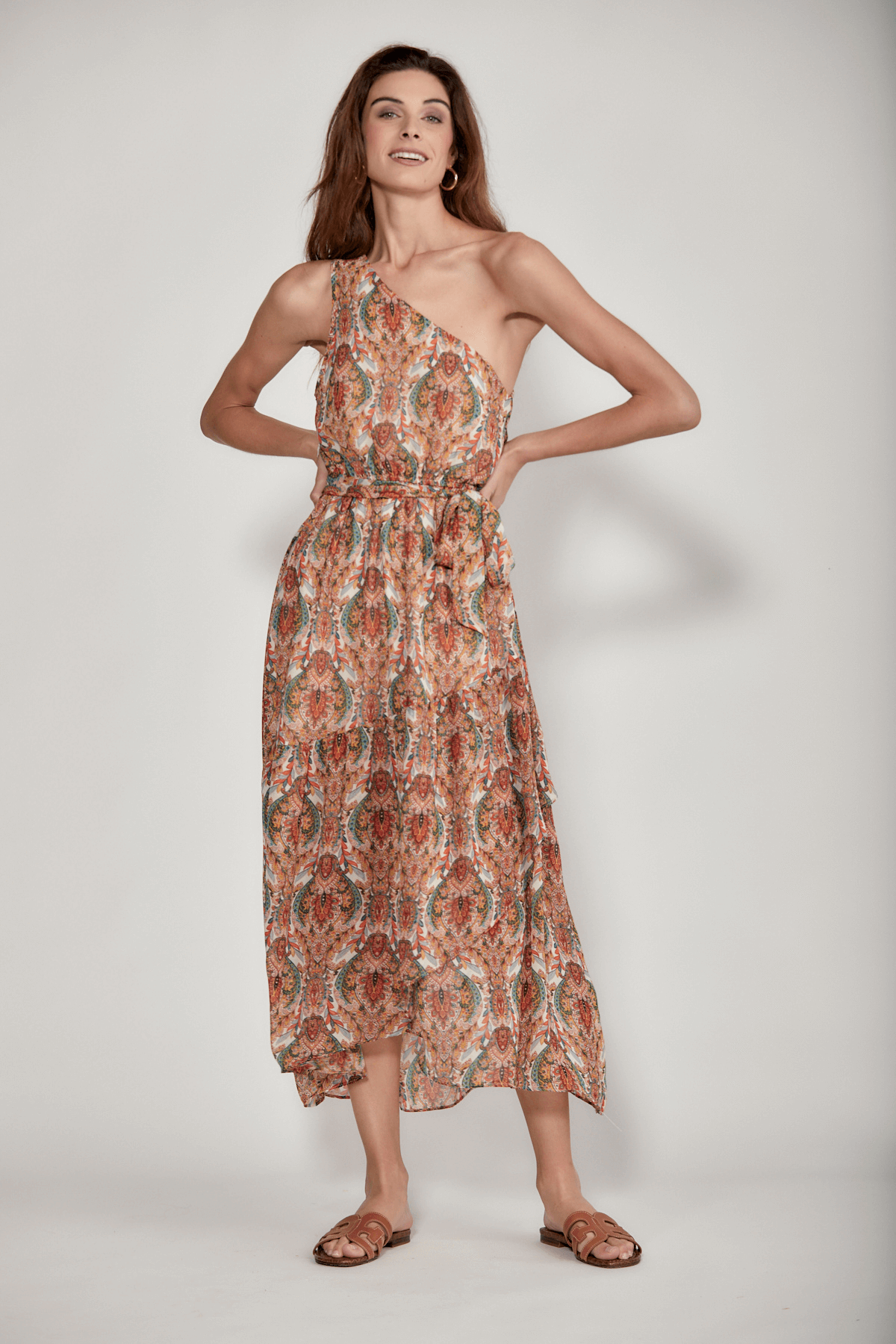 Molly Bracken One Shoulder Paisley Maxi Dress