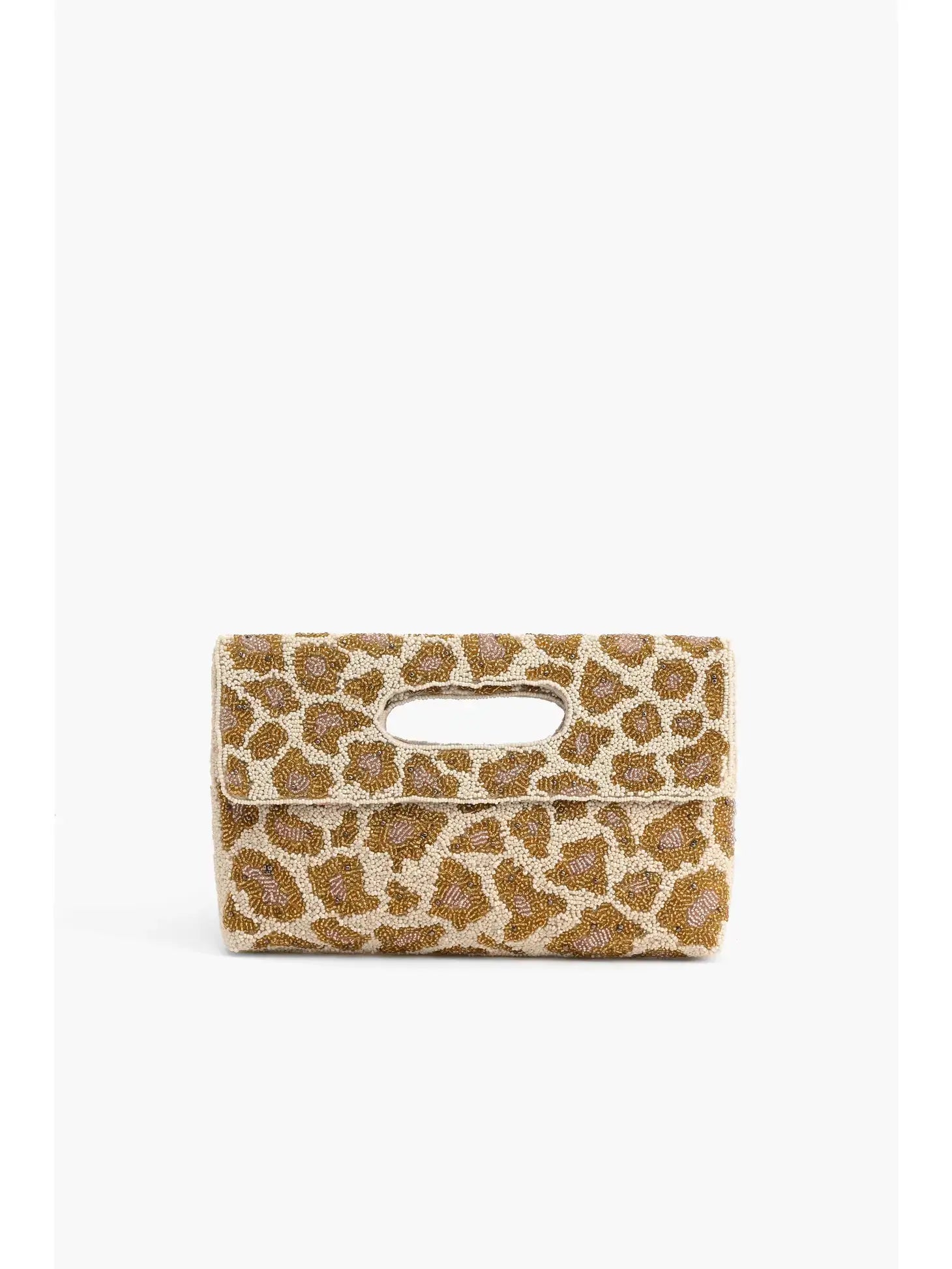 America and Beyond Rose Gold Leopard Clutch