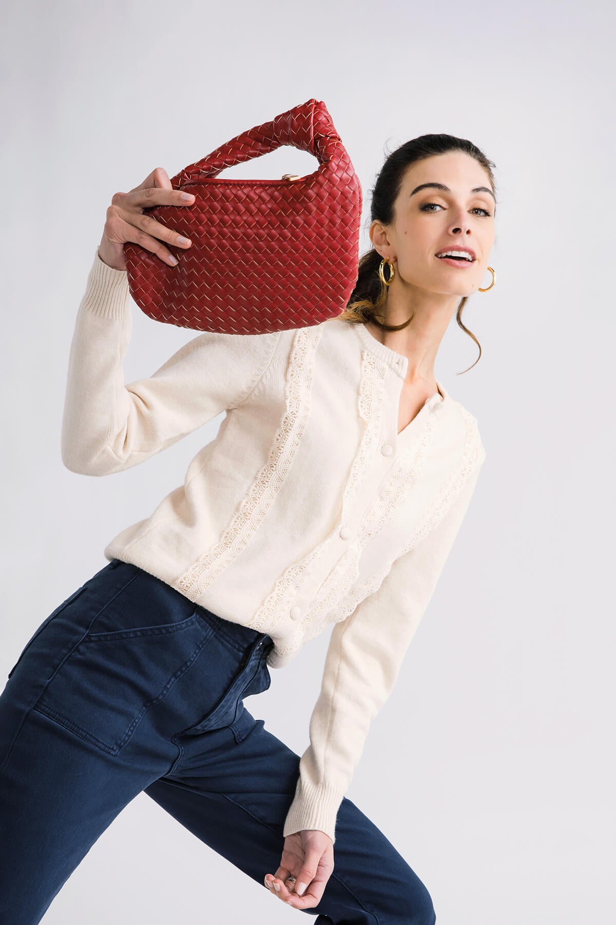 Melie Bianco Knotted Woven Vegan Leather Small Bag