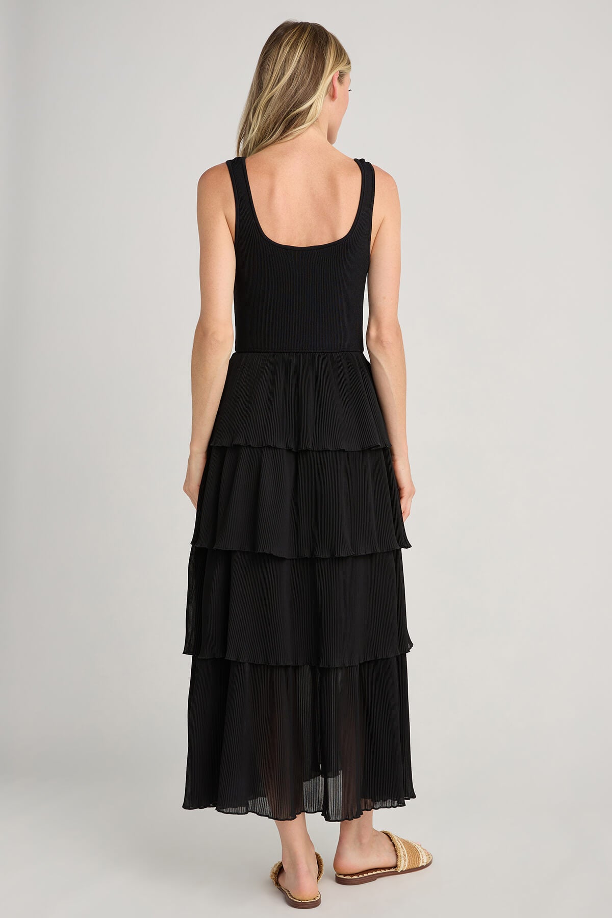 & Merci Pleated Tiered Midi Dress