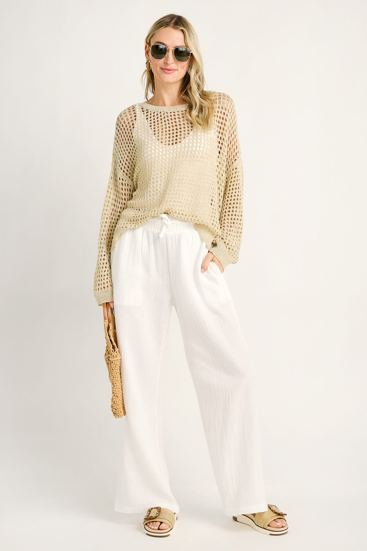 Ocean Drive Gauze Wideleg Beach Pants