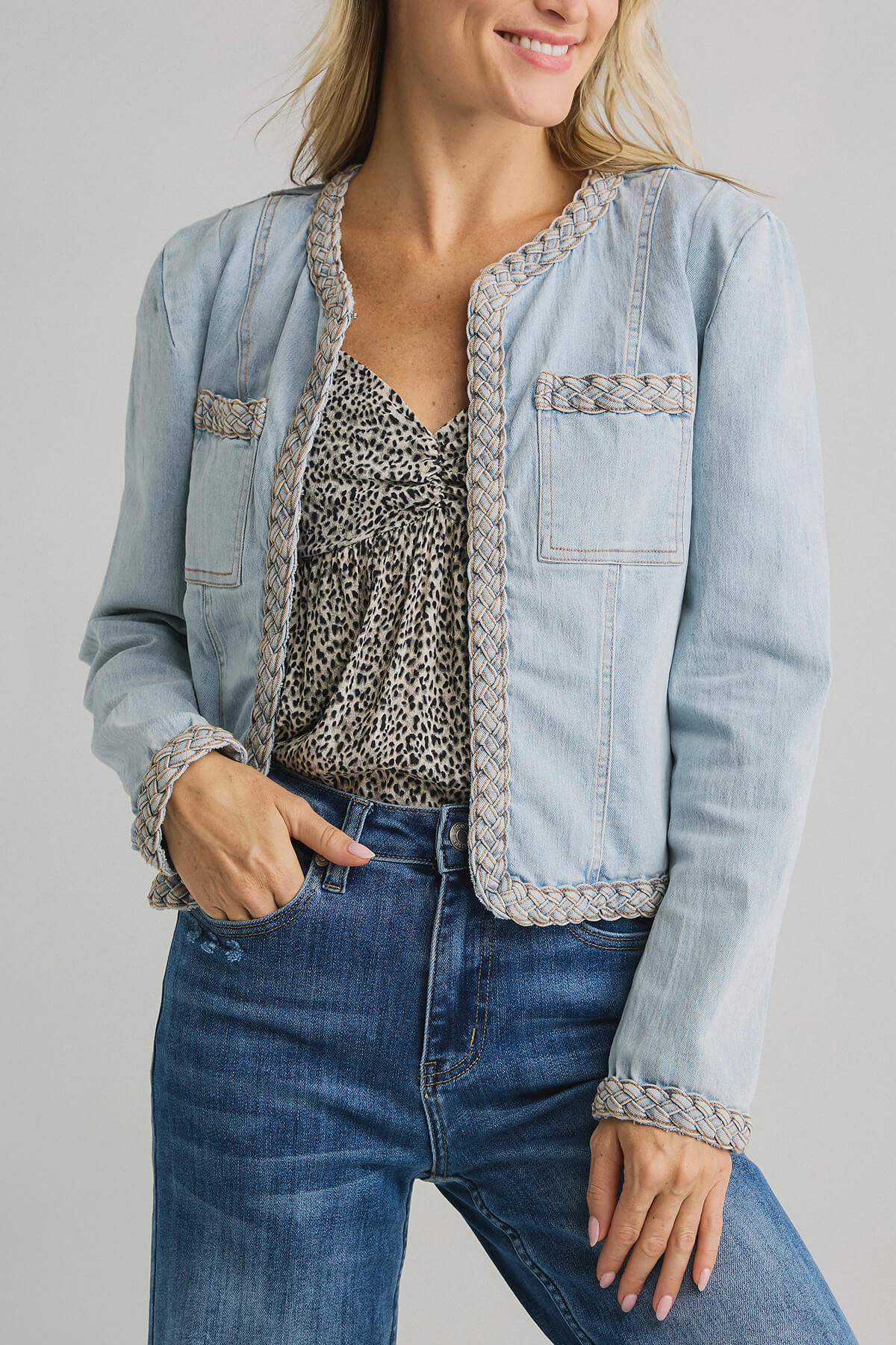 Fate Braided Trim Denim Jacket