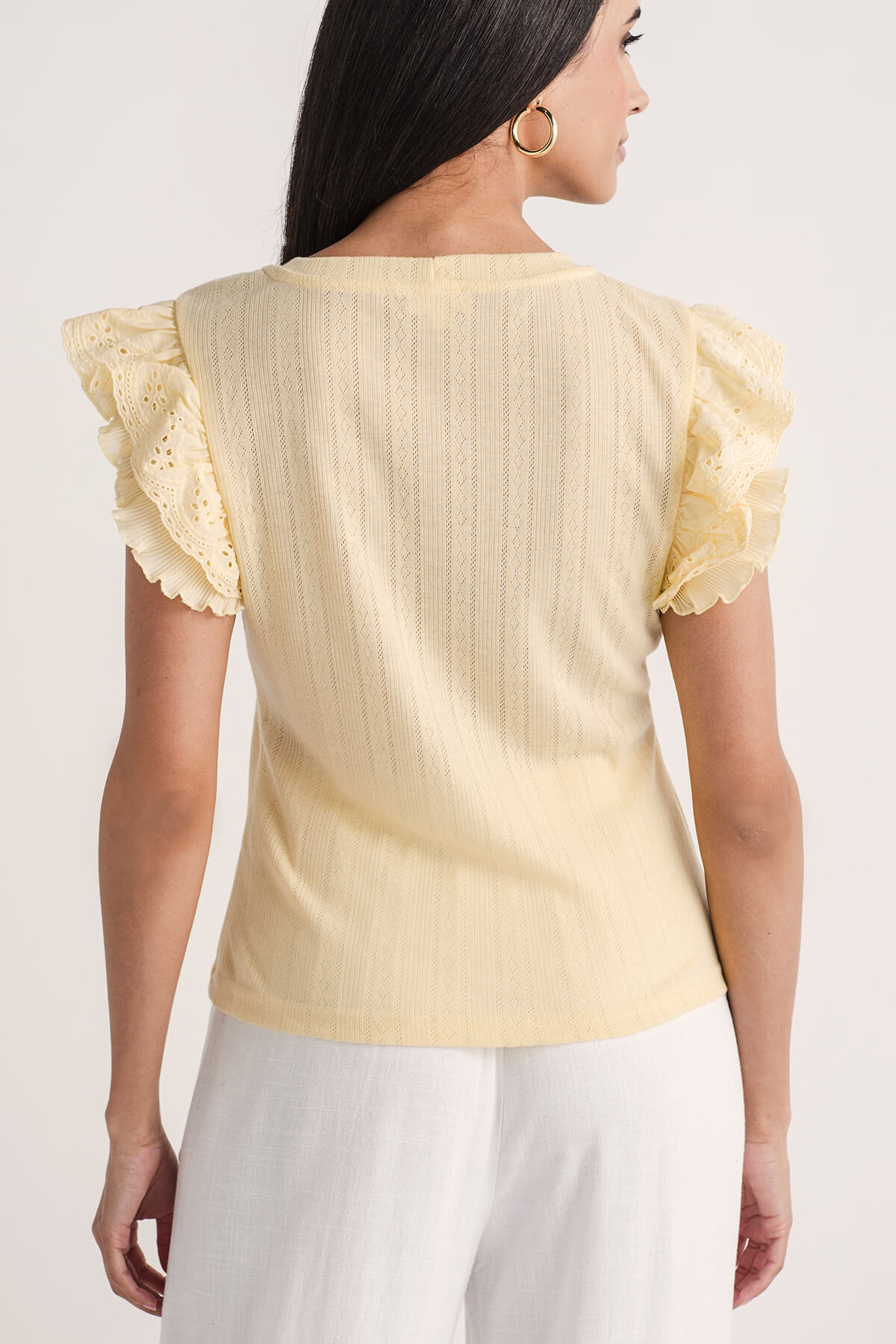 Hem and Thread Pointelle Ruffle Top