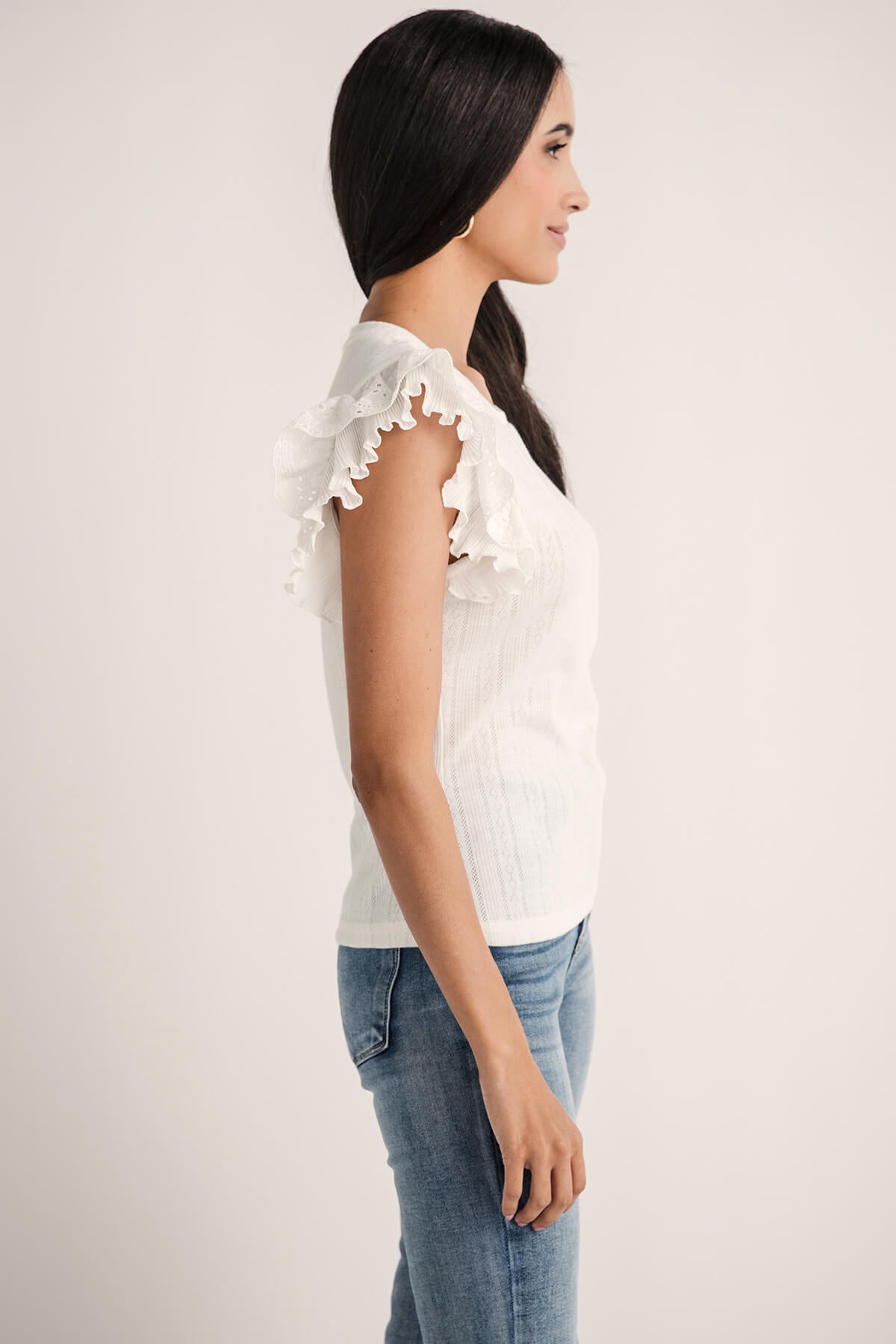 Hem and Thread Pointelle Ruffle Top