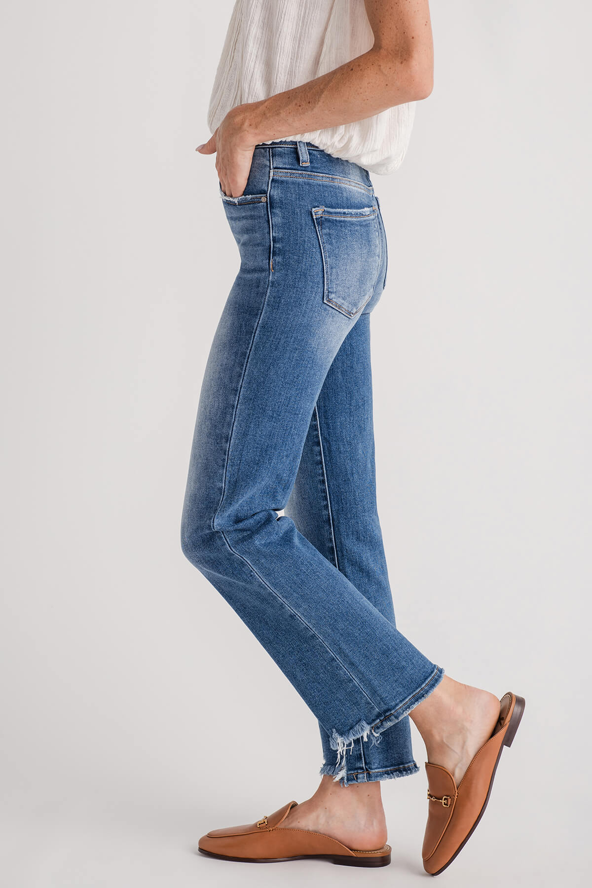 Risen High Rise Step Hem Jeans