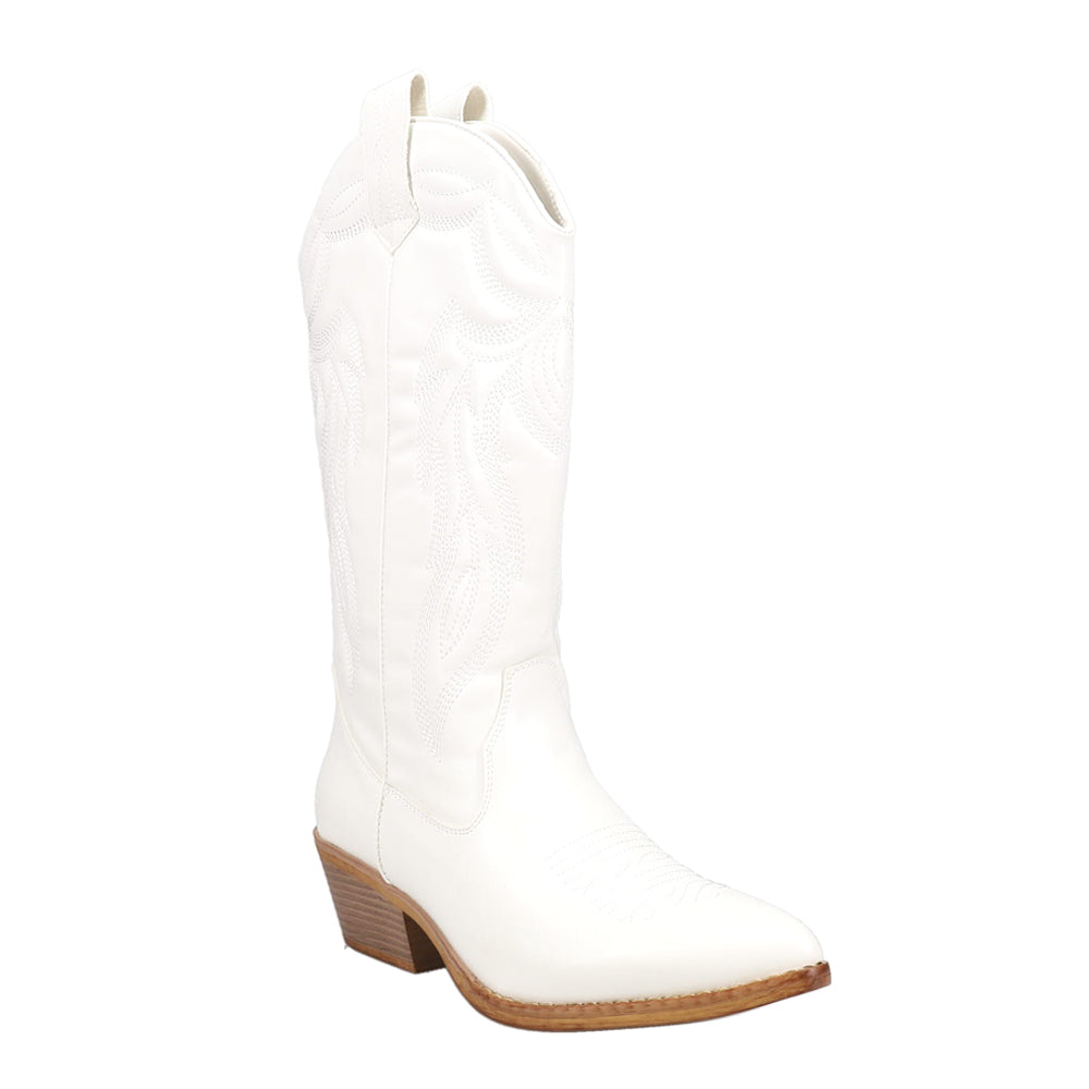 Hattie Narrow Embroidered Pointed Toe Pull On Cowboy Boots