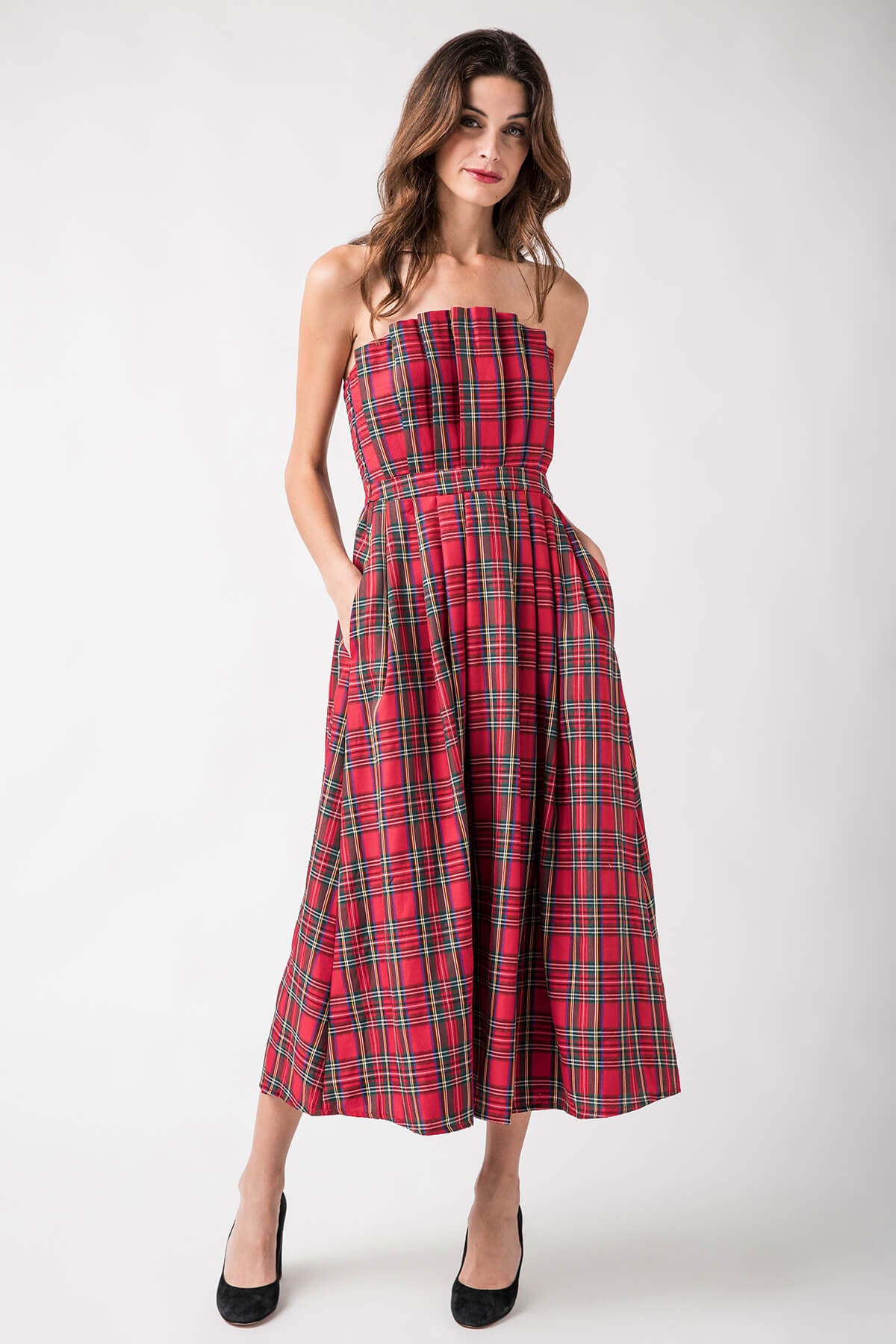 StyleU Plaid Strapless Midi Dress