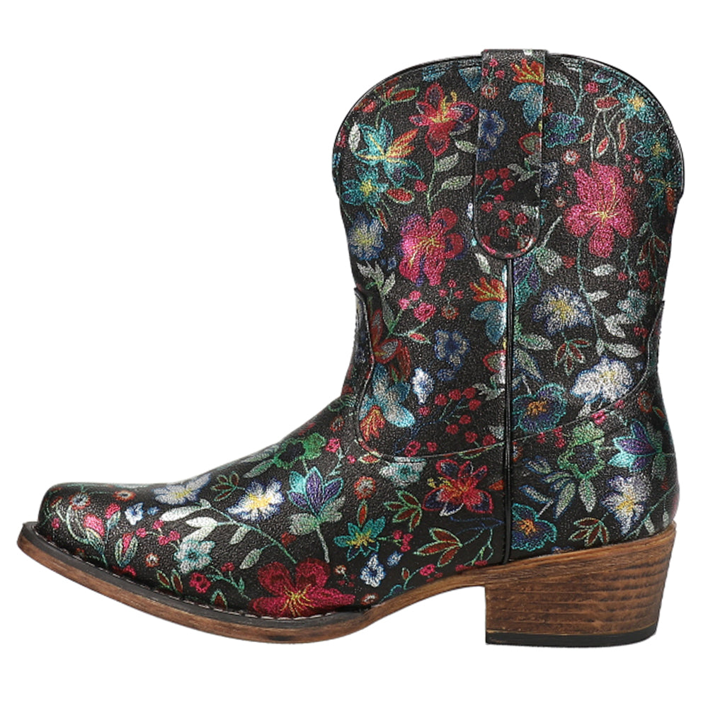 Ingrid Floral Metallic Snip Toe Cowboy Booties