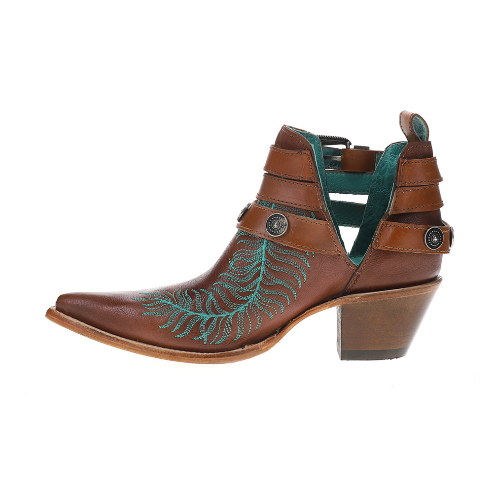 Embroidered Concho Harness Pointed Toe Ankle Cowboy Booties