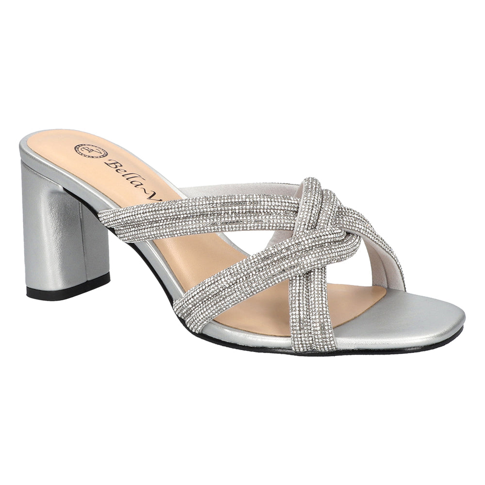 Carmen Rhinestone Metallic Block Heel Sandals