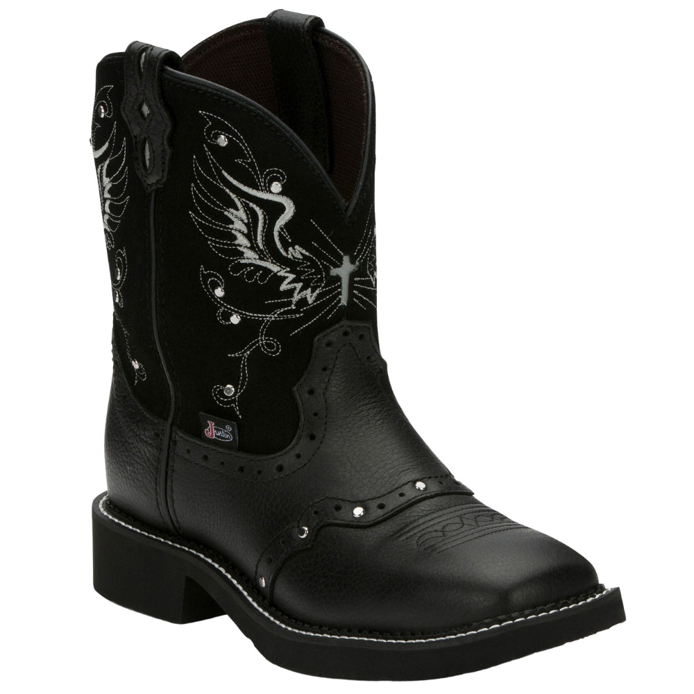 Mandra Embroidered Studded Square Toe Cowboy Booties