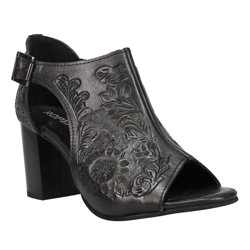 Mika Floral Embossed Peep toe Block Heel Pumps