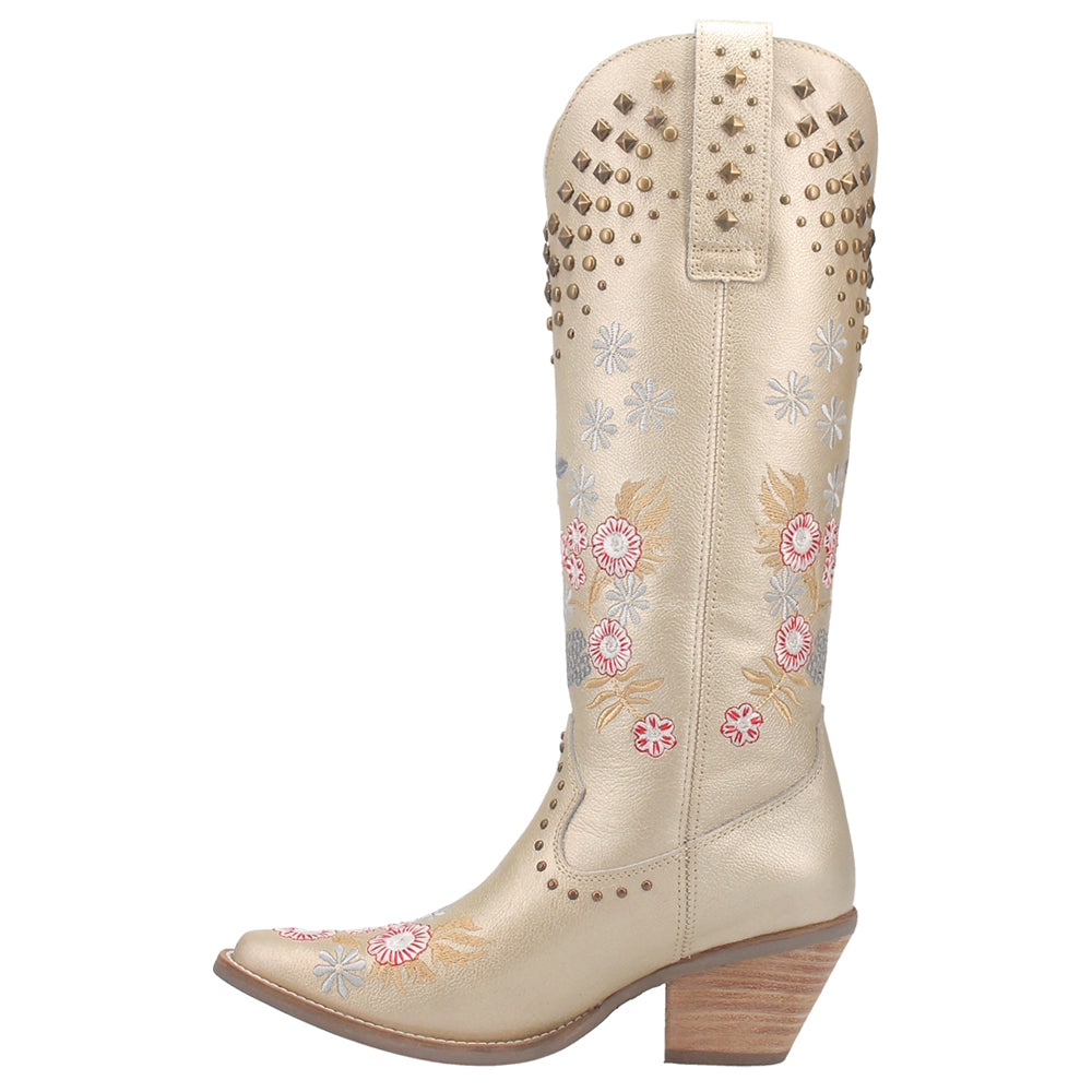 Poppy Floral Metallic Embroidery Studded Snip Toe Cowboy Boots