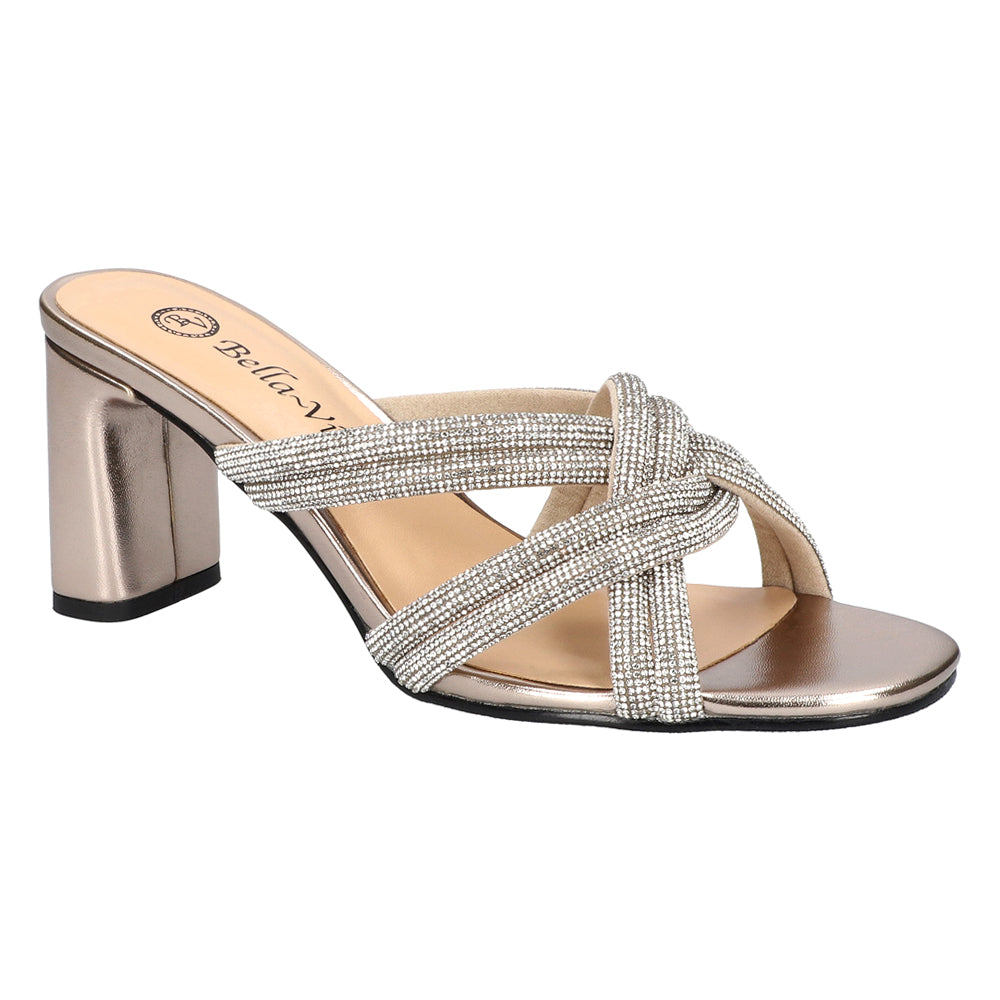 Carmen Rhinestone Metallic Block Heel Sandals