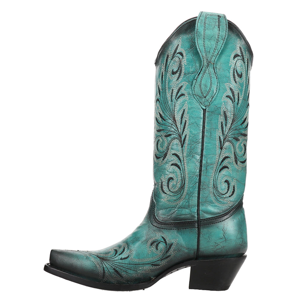 Ld Turquoise Embroidery Snip Toe Cowboy Boots