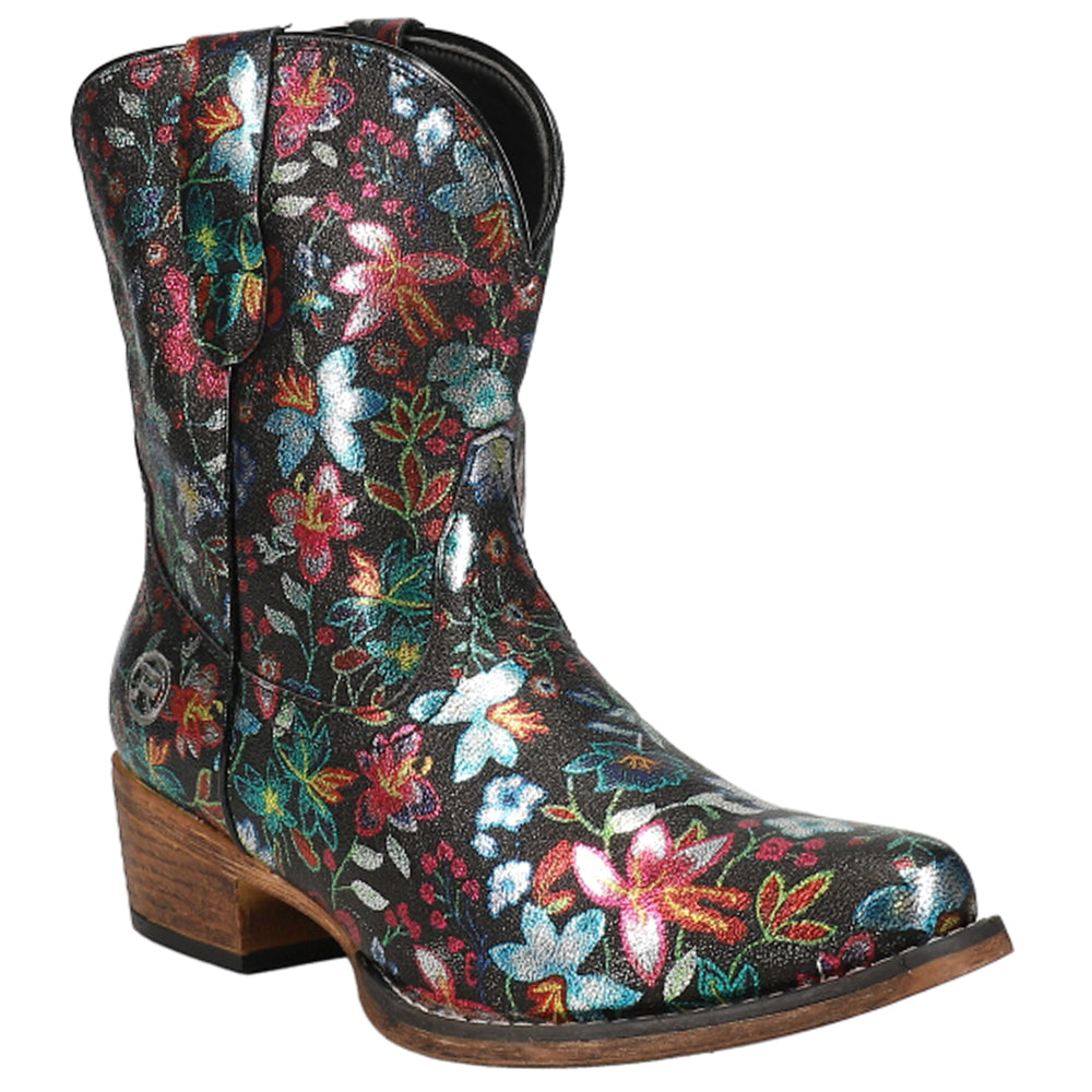 Ingrid Floral Metallic Snip Toe Cowboy Booties