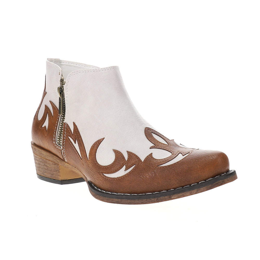 Lorene Tooled Inlay Snip Toe Cowboy Booties