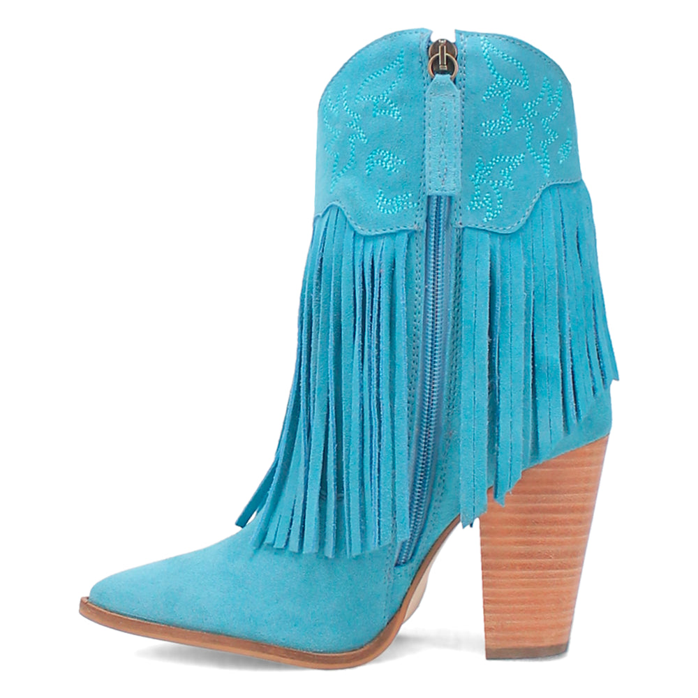 Crazy Train Fringe Embroidery Pointed Toe Cowboy Booties