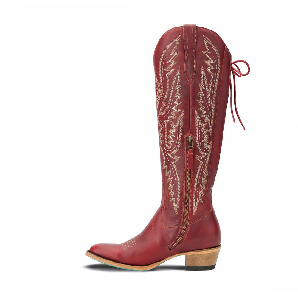 Monica Knee High Corset Embroidered Round Toe Zippered Cowboy Boots