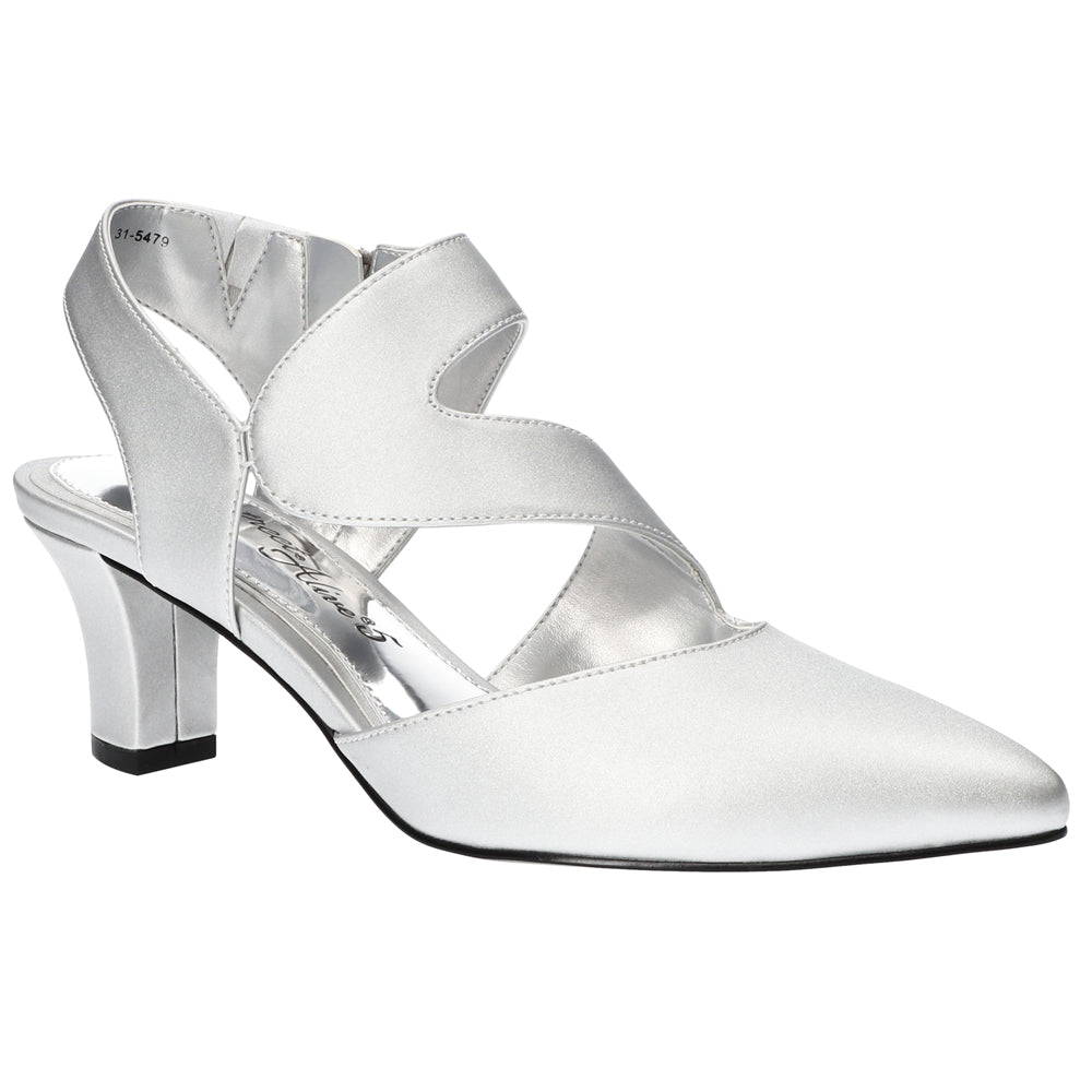 Venue Metallic Zippered Block Heel Asymmetrical Pumps