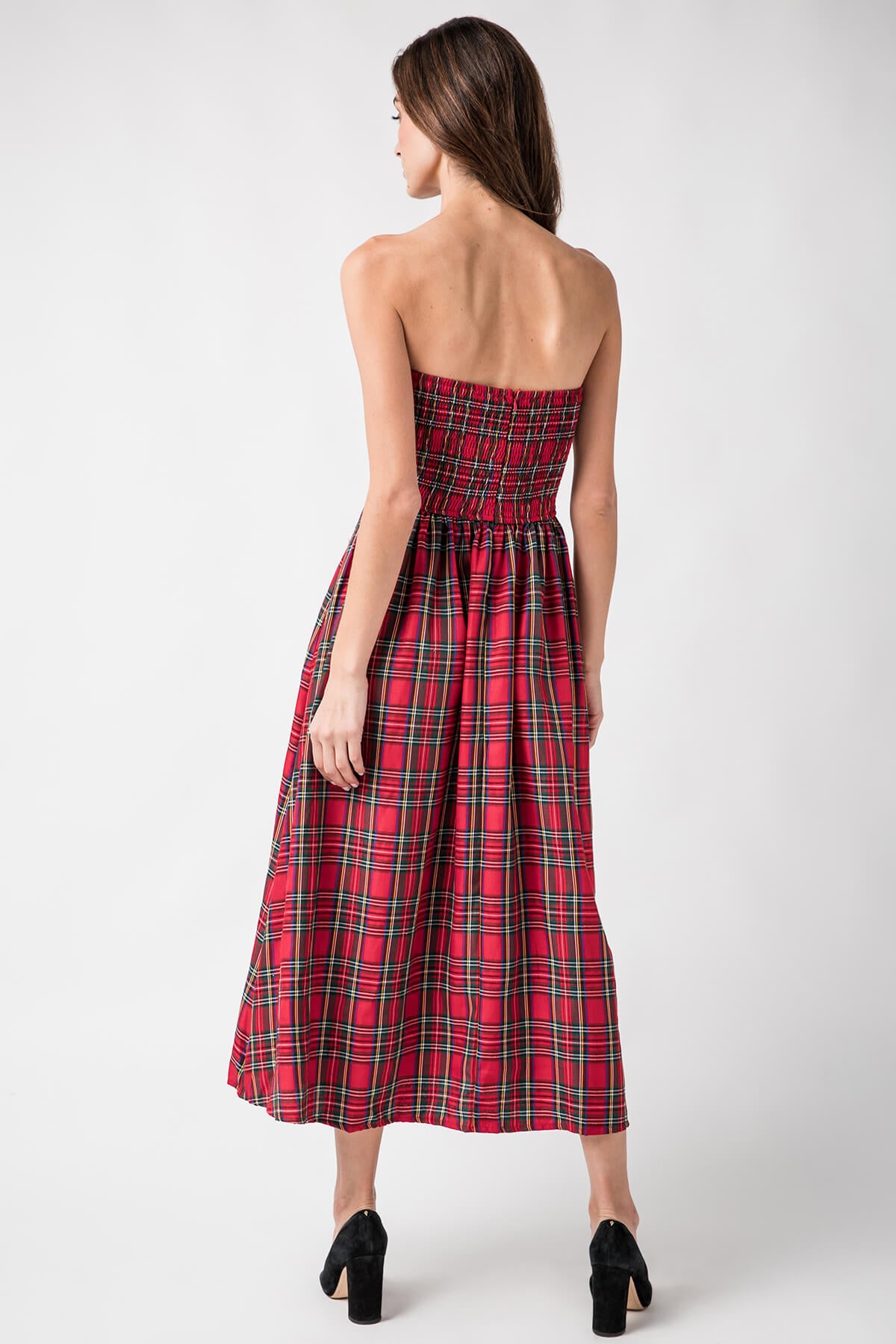 StyleU Plaid Strapless Midi Dress