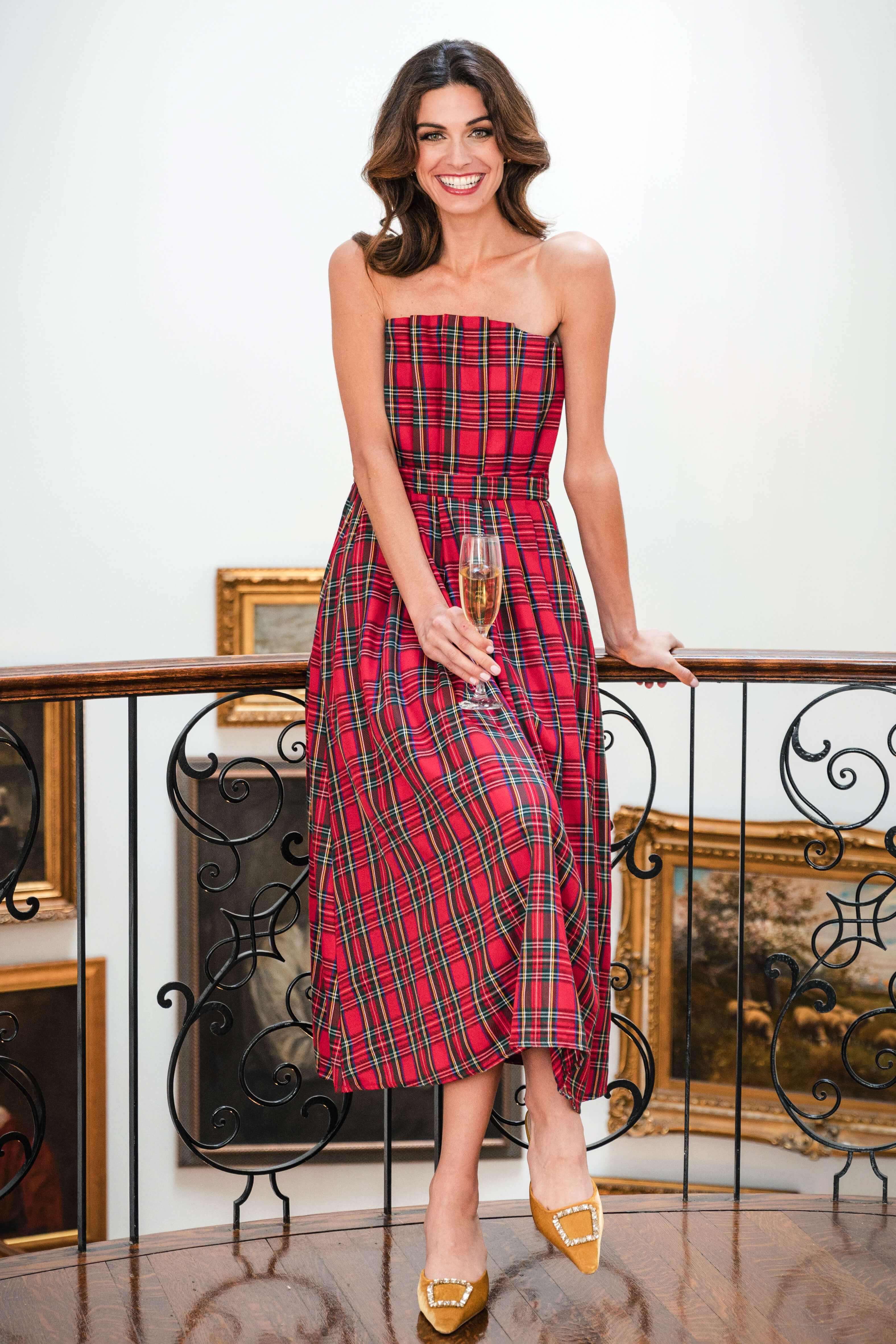 StyleU Plaid Strapless Midi Dress