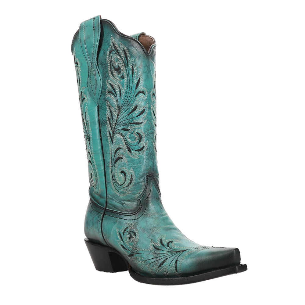 Ld Turquoise Embroidery Snip Toe Cowboy Boots