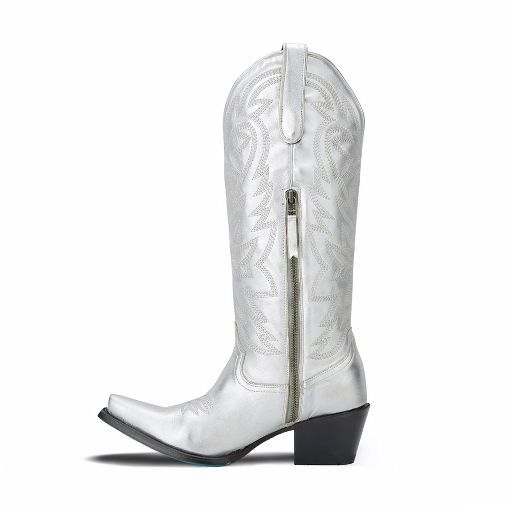 Smokeshow Embroidered Metallic Snip Toe Zippered Cowboy Boots