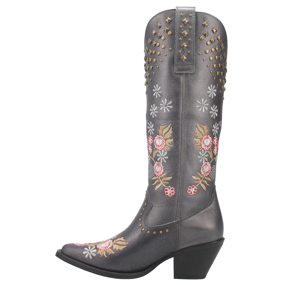 Poppy Floral Metallic Embroidery Studded Snip Toe Cowboy Boots